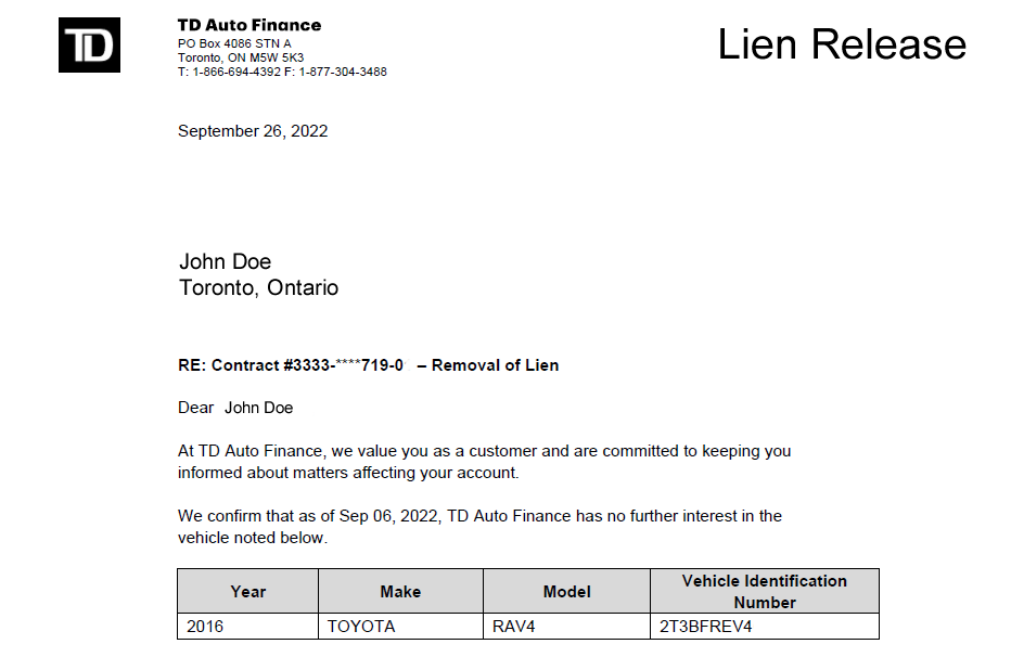 Lien Release Form